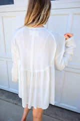 Waffle Knit Babydoll Long Sleeve Top