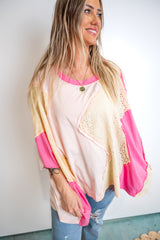 Washed Multicolor Zigzag Oversized Top - Berry