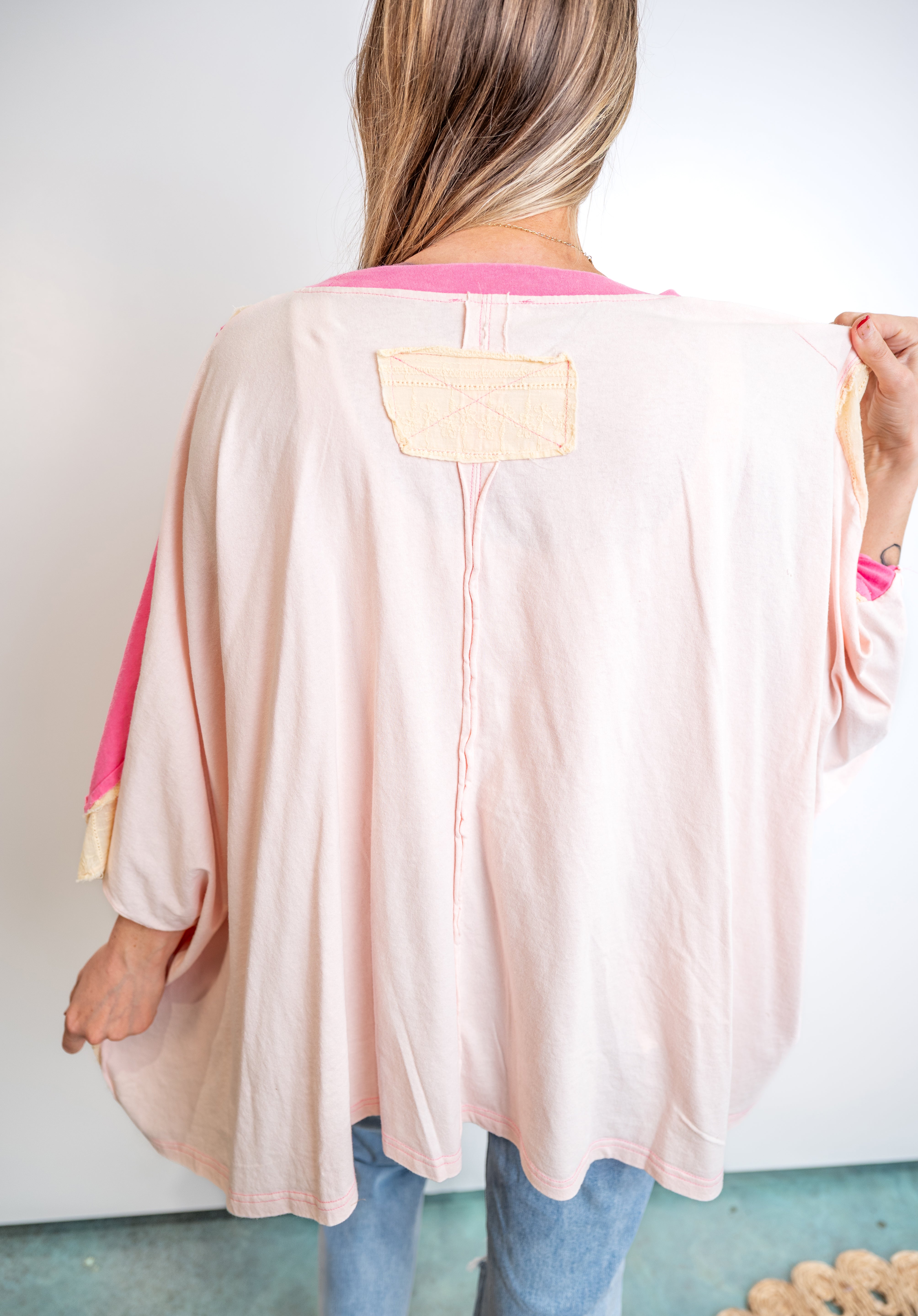 Washed Multicolor Zigzag Oversized Top - Berry