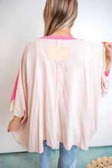 Washed Multicolor Zigzag Oversized Top - Berry