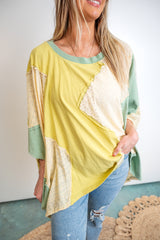 Washed Multicolor Zigzag Oversized Top - Green