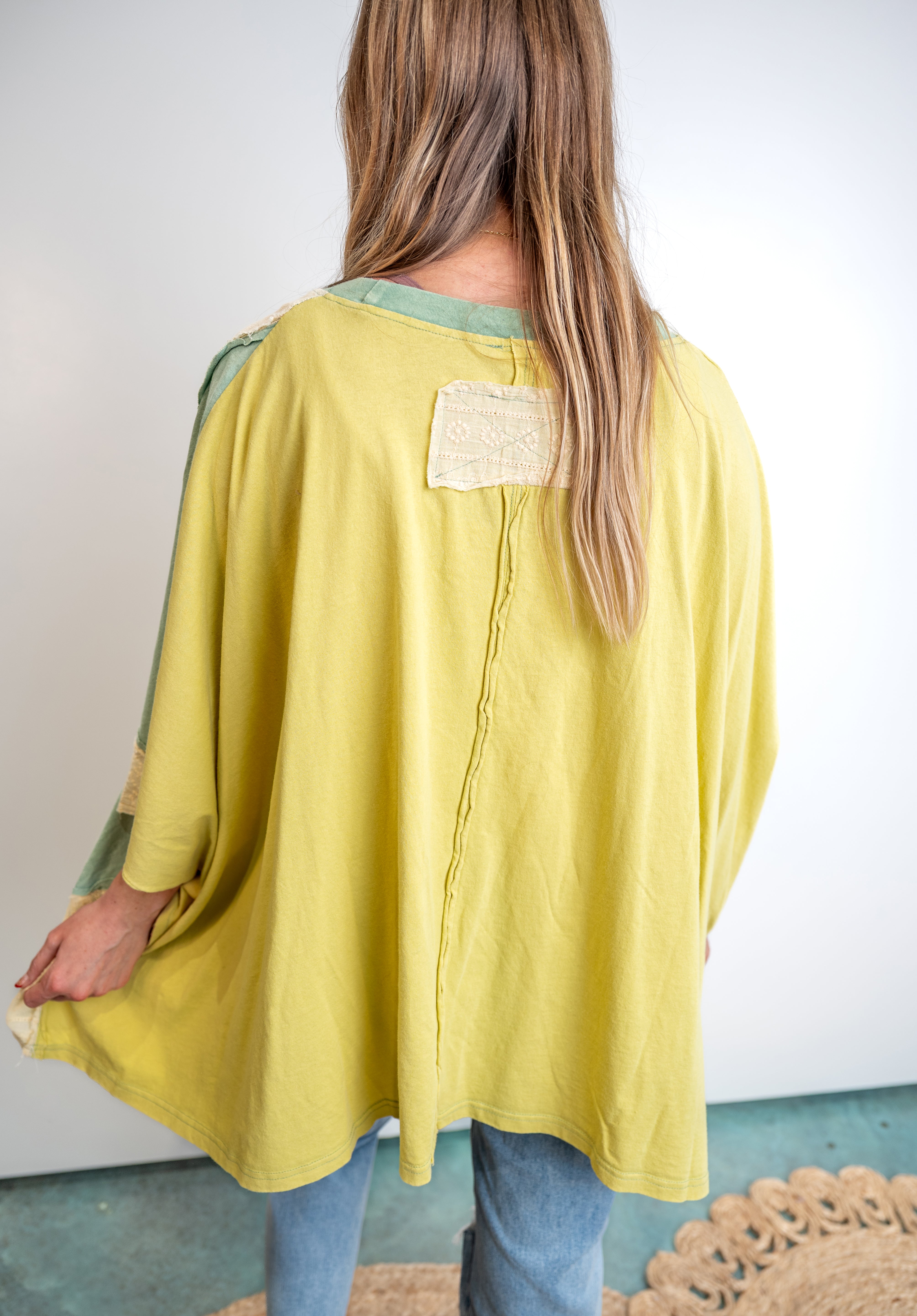 Washed Multicolor Zigzag Oversized Top - Green