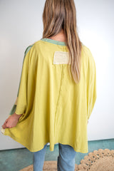 Washed Multicolor Zigzag Oversized Top - Green