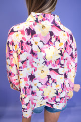 Watercolor Floral Button-Up Blouse - Pink