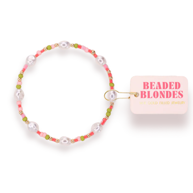 Nashville Beaded Blondes: Watermelon Sprinkle Pearl Bracelet final sale