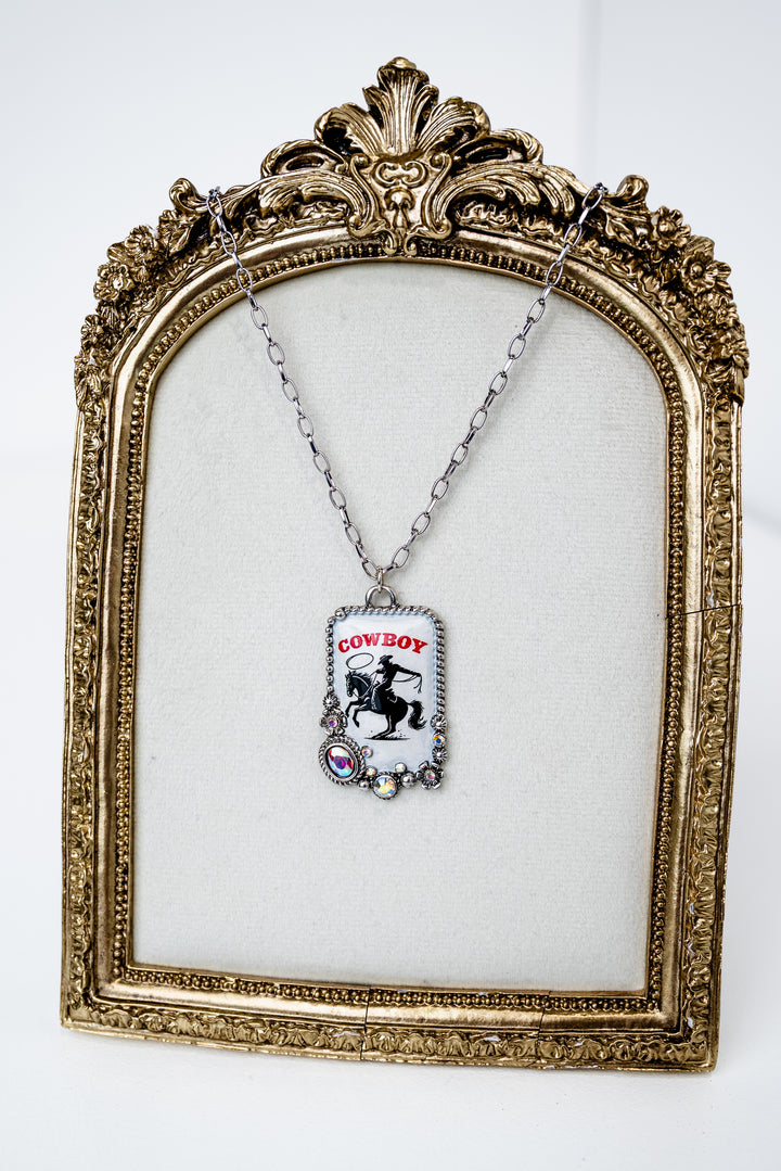 Western Cowboy Print Alloy Charm Necklace
