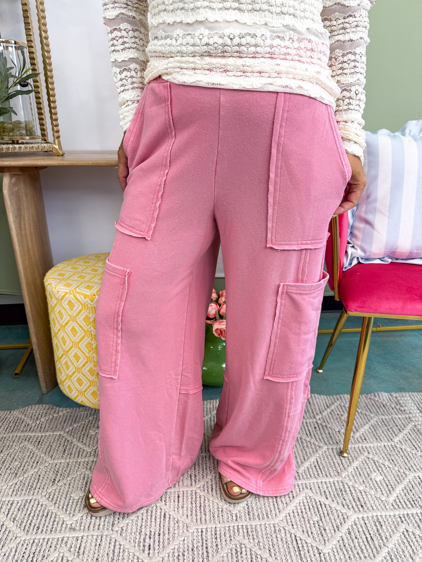 Wide-Leg Mineral Wash Cargo Pants