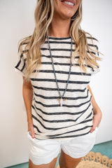 Wide Stripe Dolman Sleeve Relaxed Top - Black