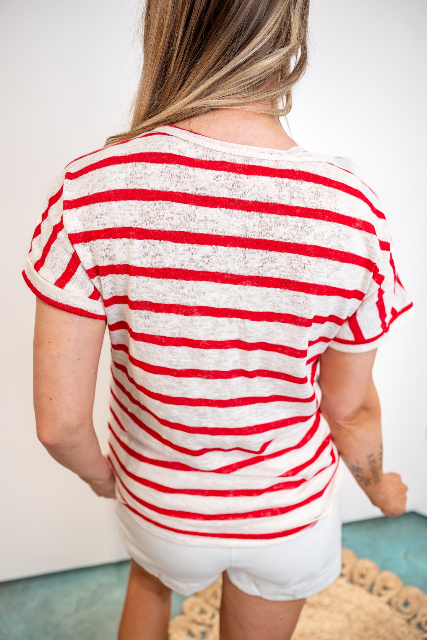 Wide Stripe Dolman Sleeve Relaxed Top - Red - EOS Final Sale