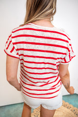 Wide Stripe Dolman Sleeve Relaxed Top - Red