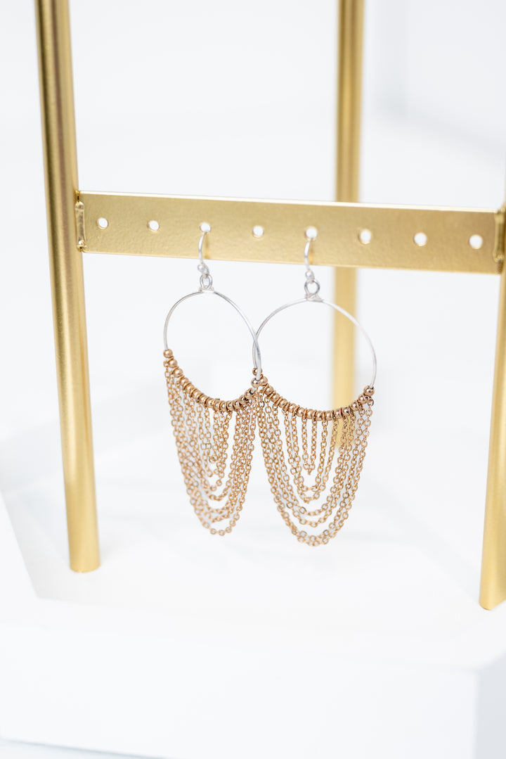 Wire Circle & Chain Tassel Earrings