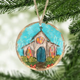 Whimsical Painted Church Christmas Ornament