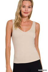 Soft Horizon V-Neck Tank - Sand Beige