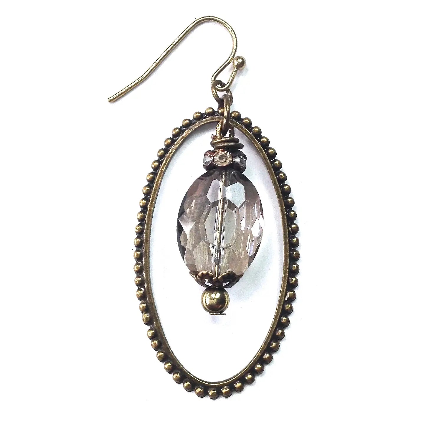 Bead Edge Oval W/Glass Dangle Earring