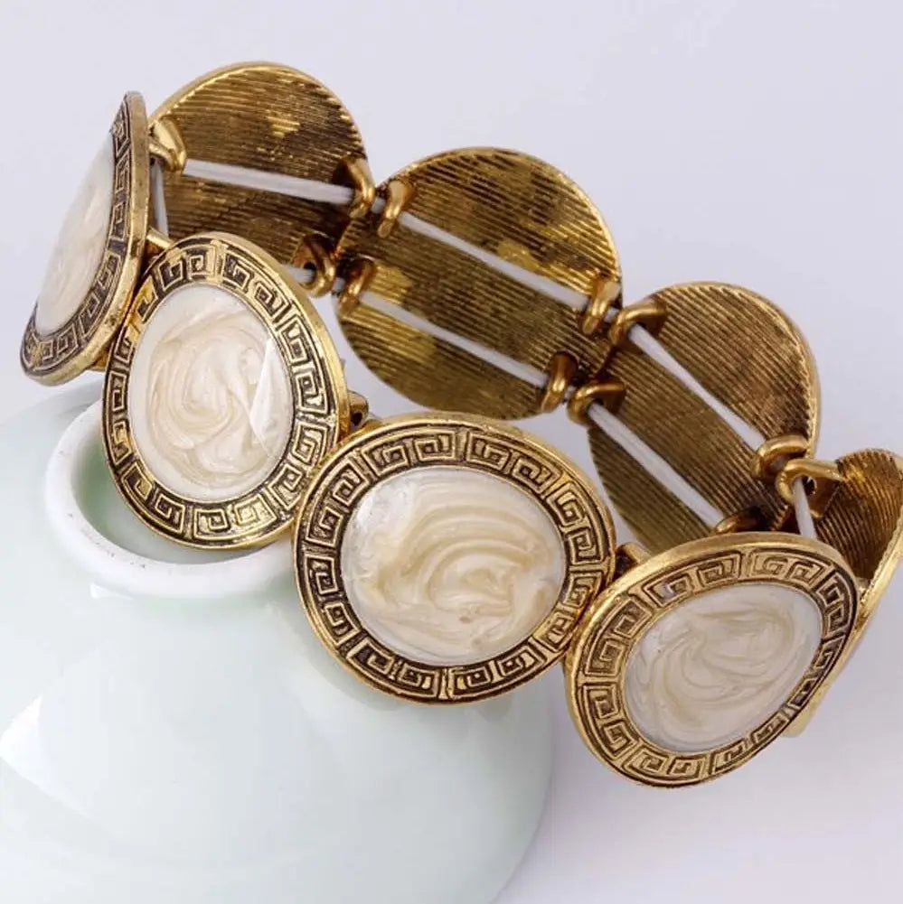Retro Enamel Round Stretch Bangle Bracelet