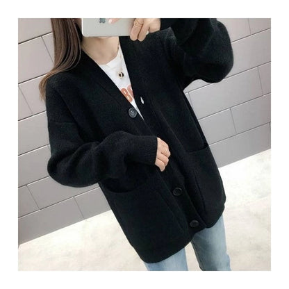Loose Fit V-Neck Solid Color Cardigan Sweater | DOORBUSTER