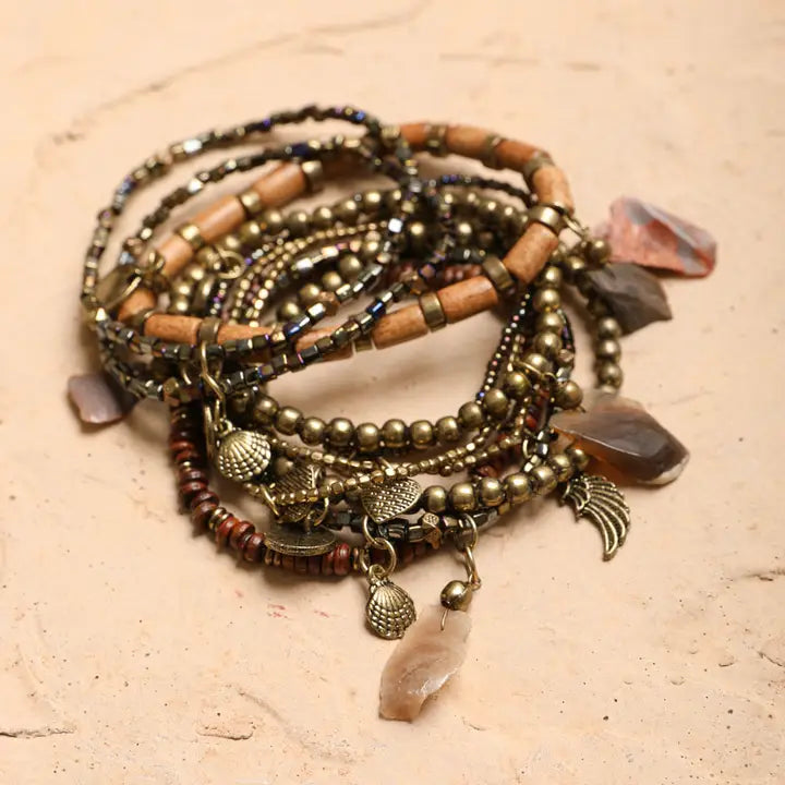 Boho Stone and Bead Stack Bracelet