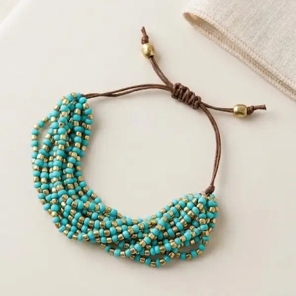 Bohemian Multi-Strand Turquoise Seed Beads Bracelet