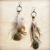 Bone Deer Skin Leather & Peacock Feather Tassel Earring
