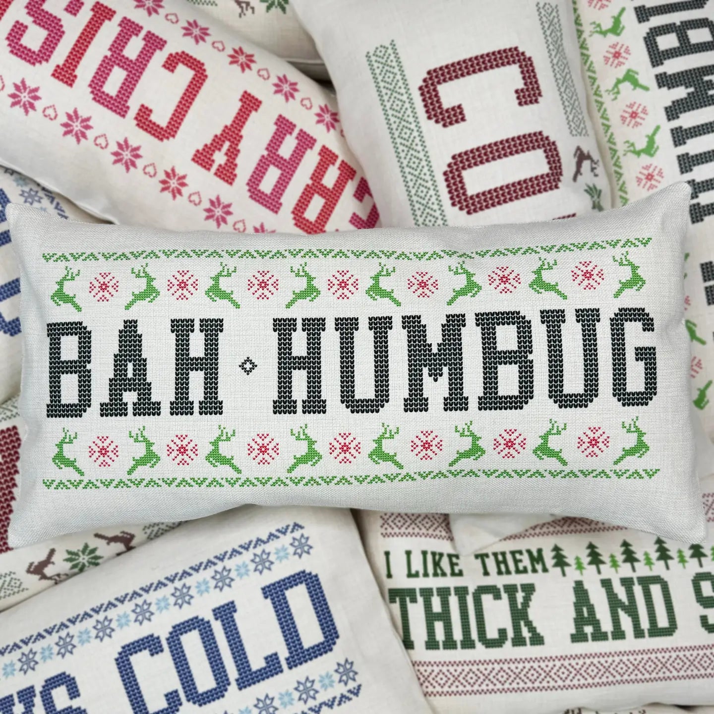 Bah Humbug Christmas Vintage Pillow
