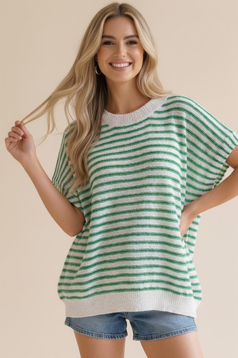 Relaxed Stripe Knit Pullover - Green