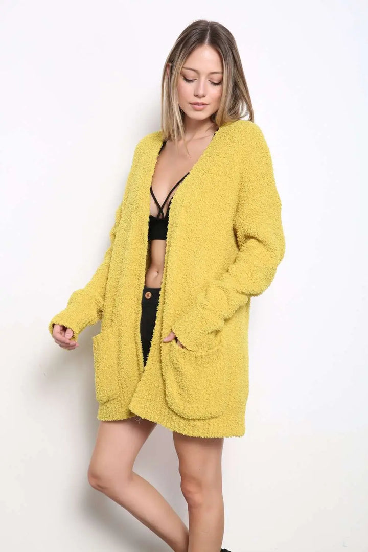 Cozy Open Front Pocketed Cardigan