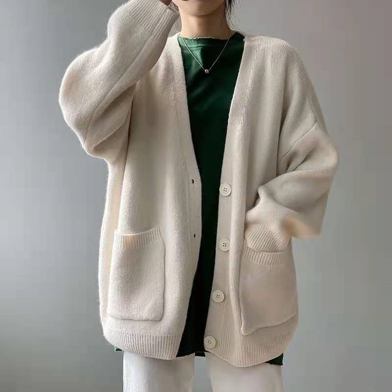 Loose Fit V-Neck Solid Color Cardigan Sweater | DOORBUSTER