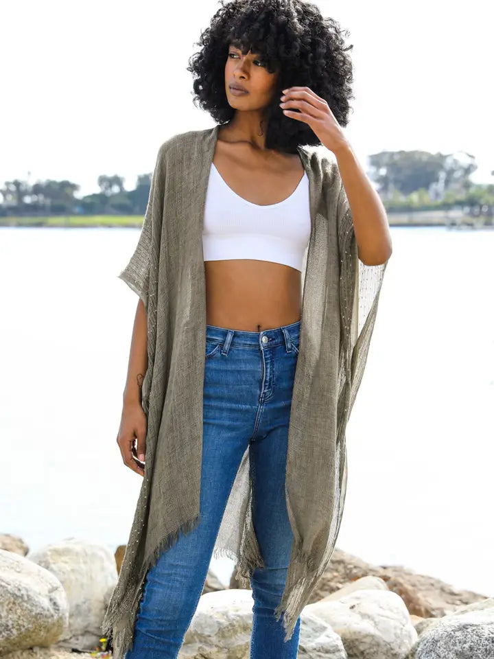 Lightweight Sheer Kimono with Sequin - Dark Mocha
