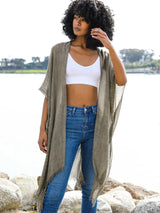 Lightweight Sheer Kimono with Sequin - Dark Mocha
