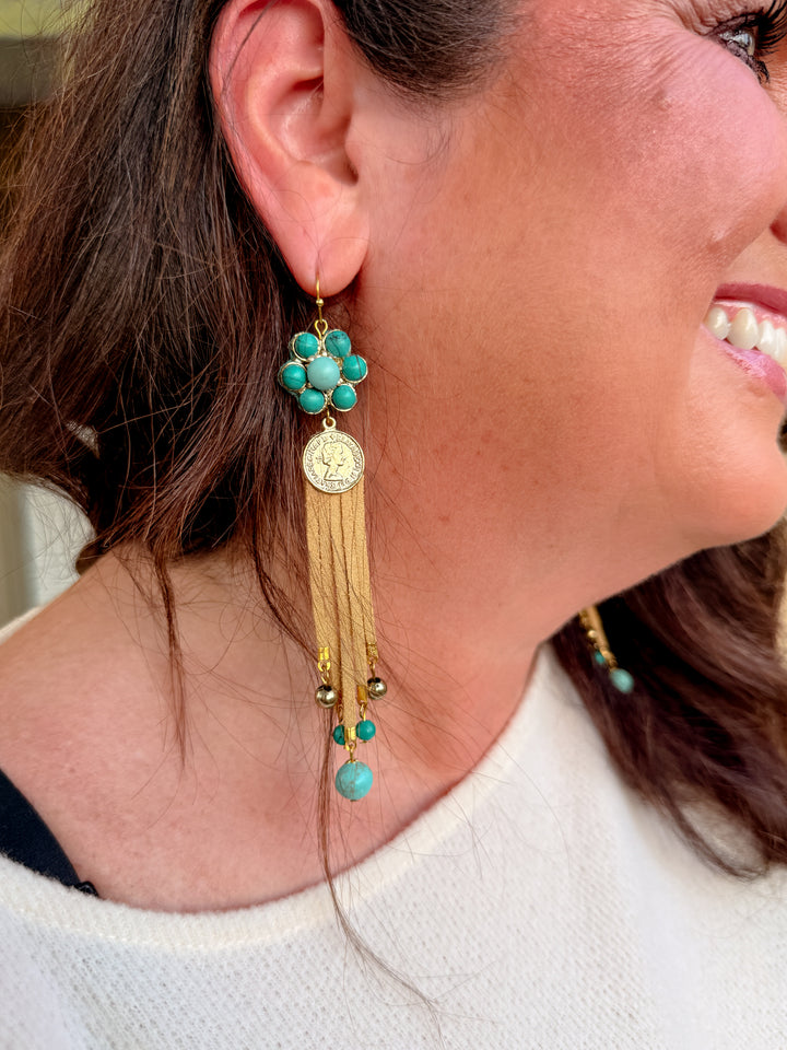 Desert Concho Bloom Drop Earrings in Suede Sand