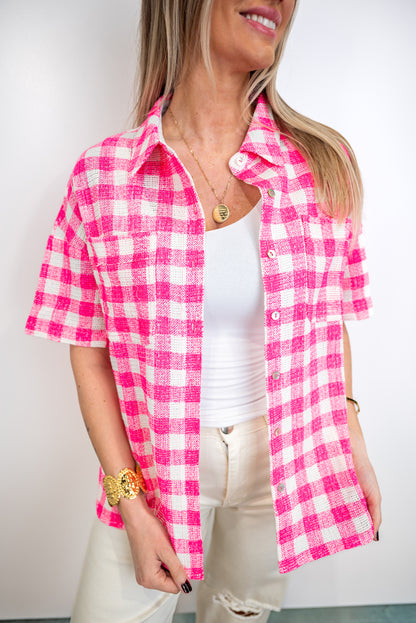 Laidback Grid Woven Top - Neon Pink *Final Sale*