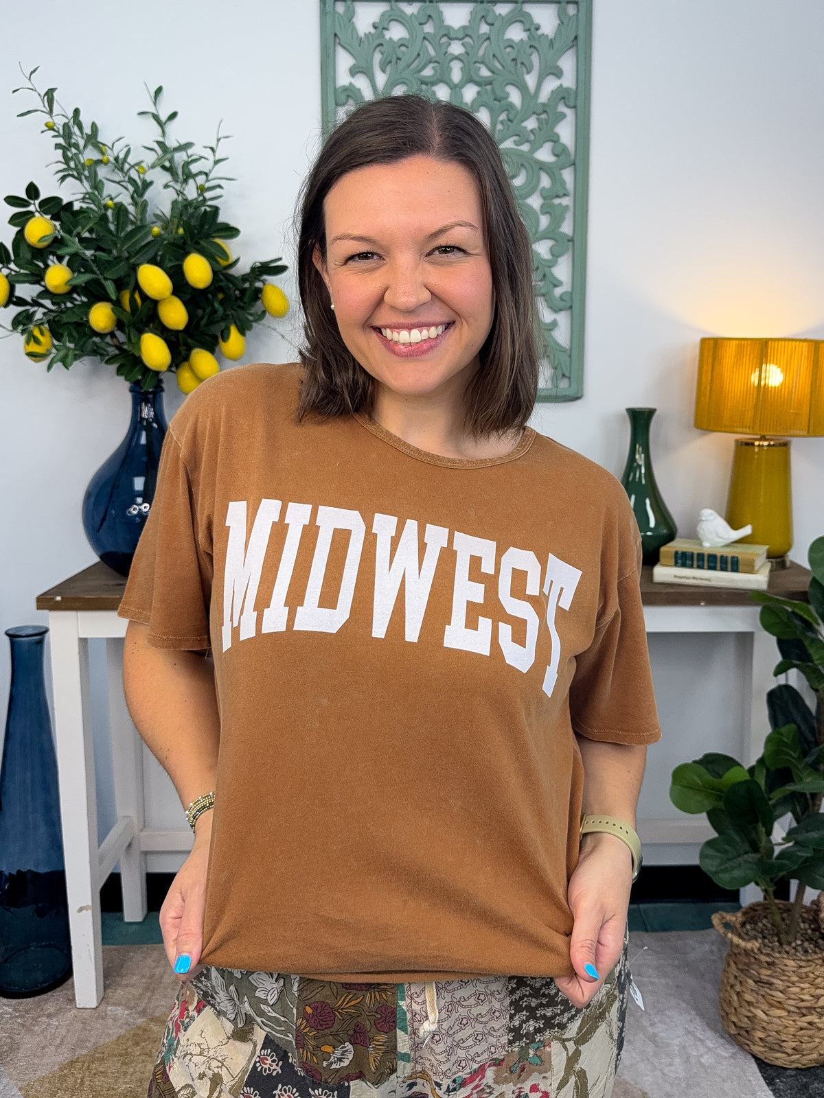 Mineral Washed 'Midwest' Graphic Tee - Camel - EOS Final Sale
