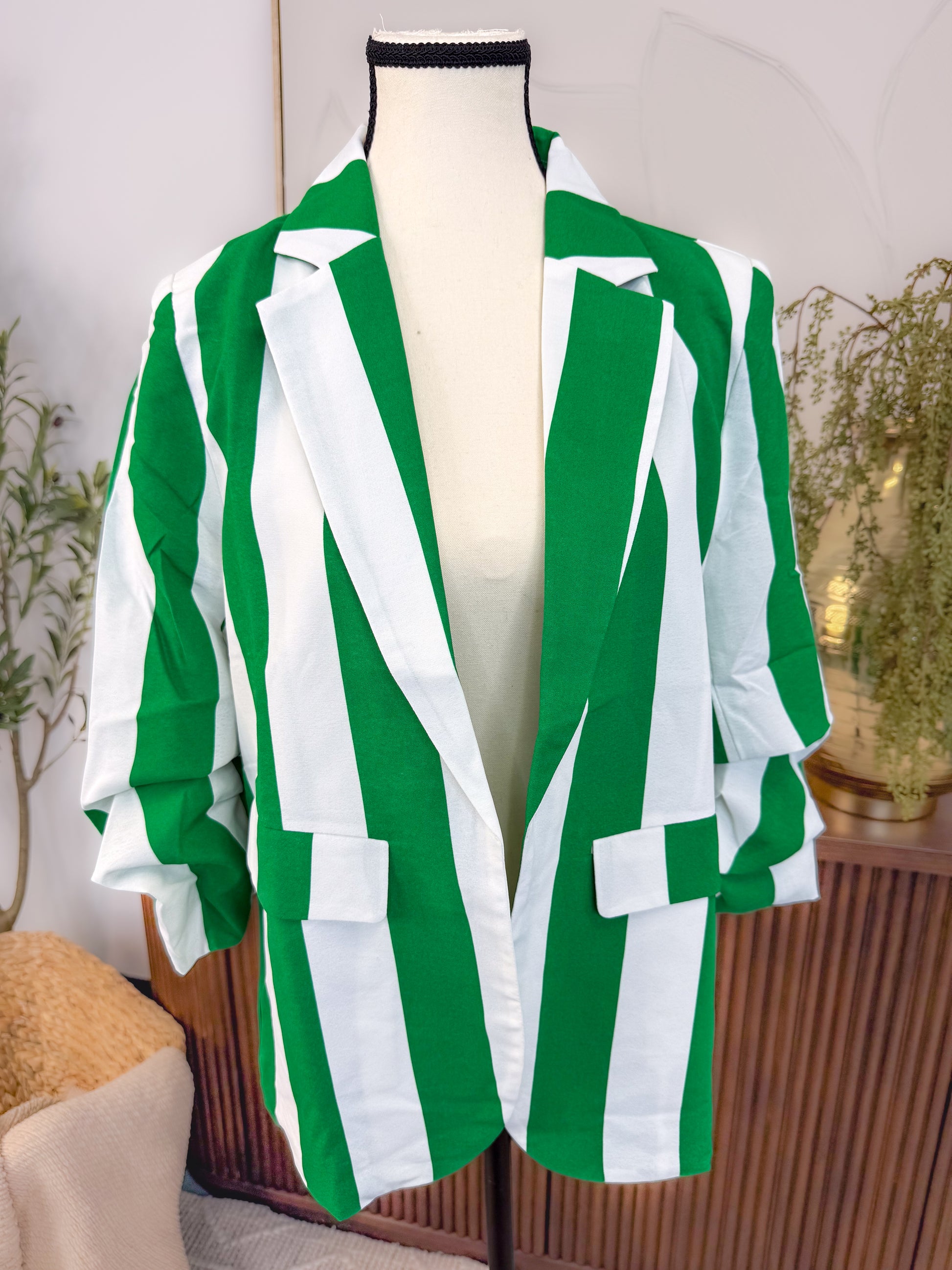 Runway Stripe Blazer - Green White