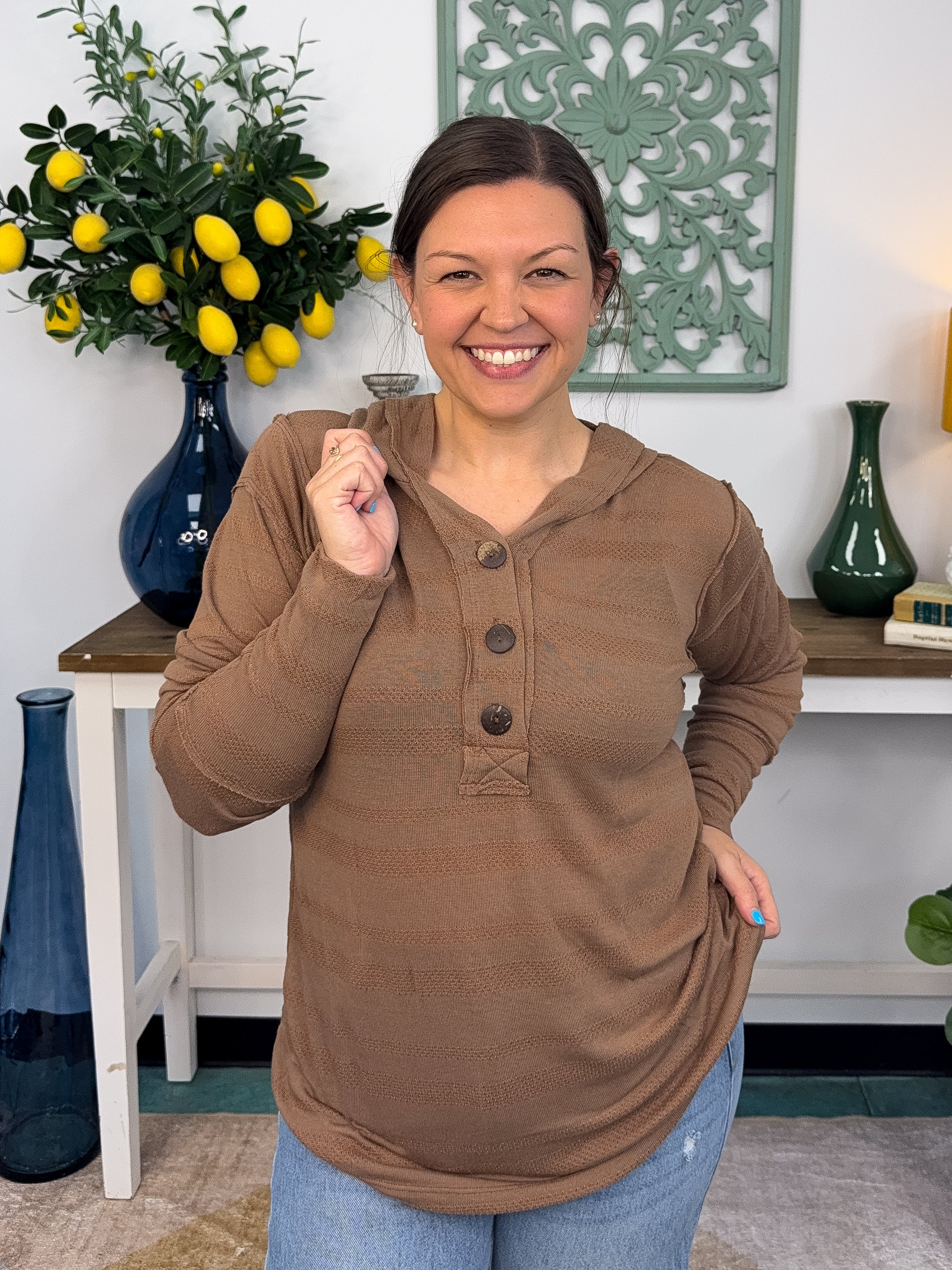 Relaxed Stripe Hoodie with Button Front
