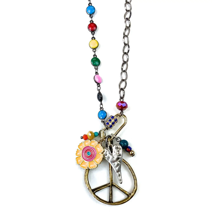 Short Enameled Dot Chain W/Peace Sign & Mixed