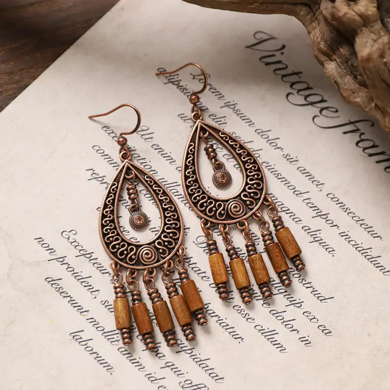 Teardrop Style Boho Wooden Earring