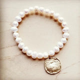 Freshwater Pearl Bracelet with Matte Gold Coin