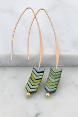 Stone Chevron Drop Earrings - Green