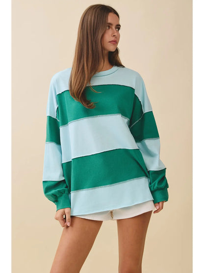 Contrast Panel Long Sleeve Slouchy Top