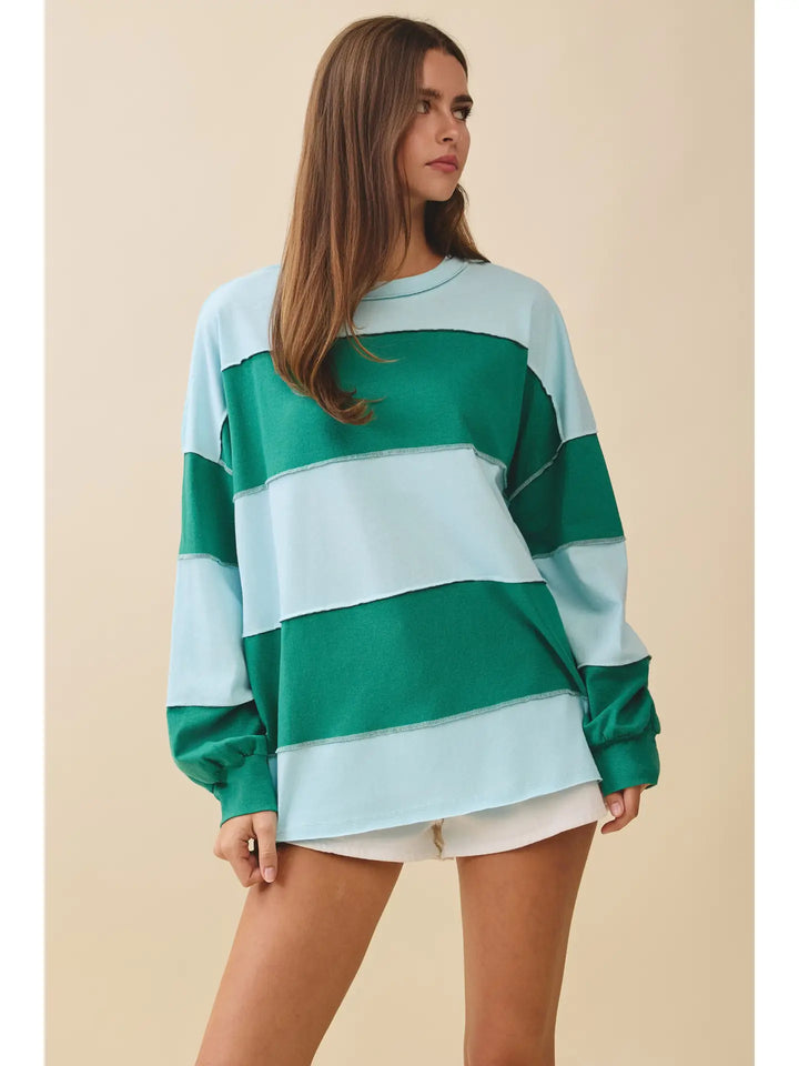 Contrast Panel Long Sleeve Slouchy Top