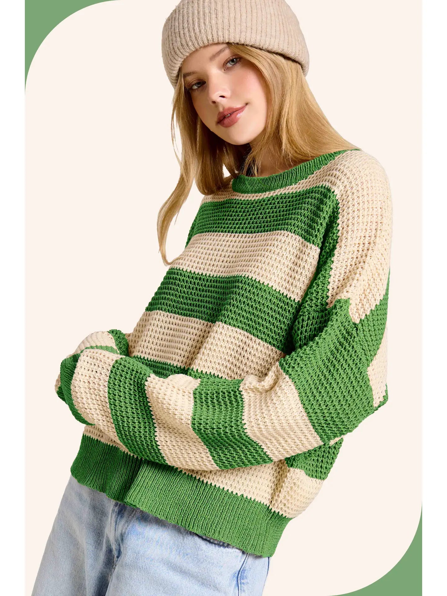 Loose Fit Striped Round Neck Long Sleeve Sweater