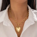 Spiked Heart Chunky Chain Toggle Necklace