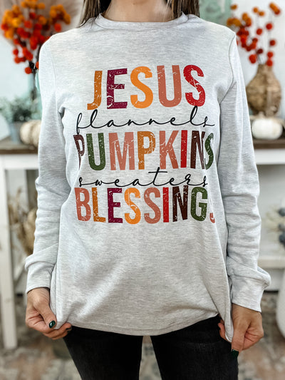 Jesus, Pumpkins, Blessings Long Sleeve Graphic Tee