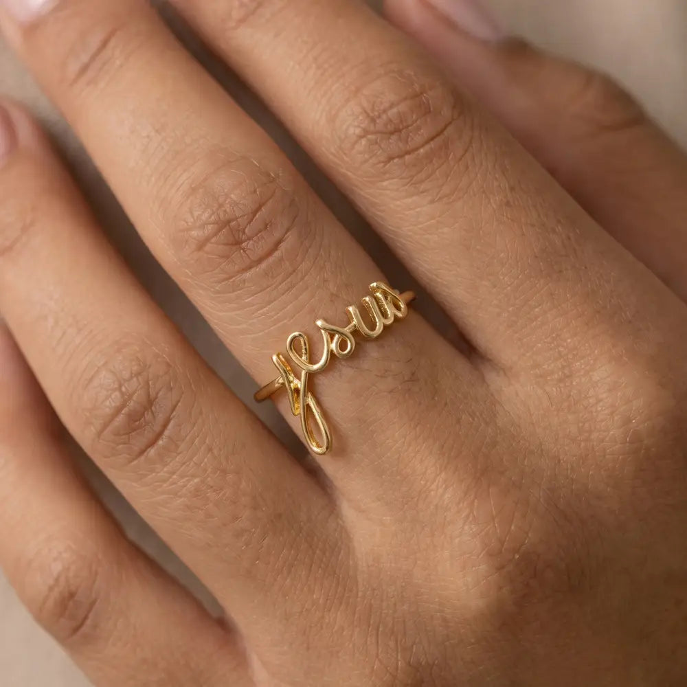 Jesus Cursive Script Word Ring
