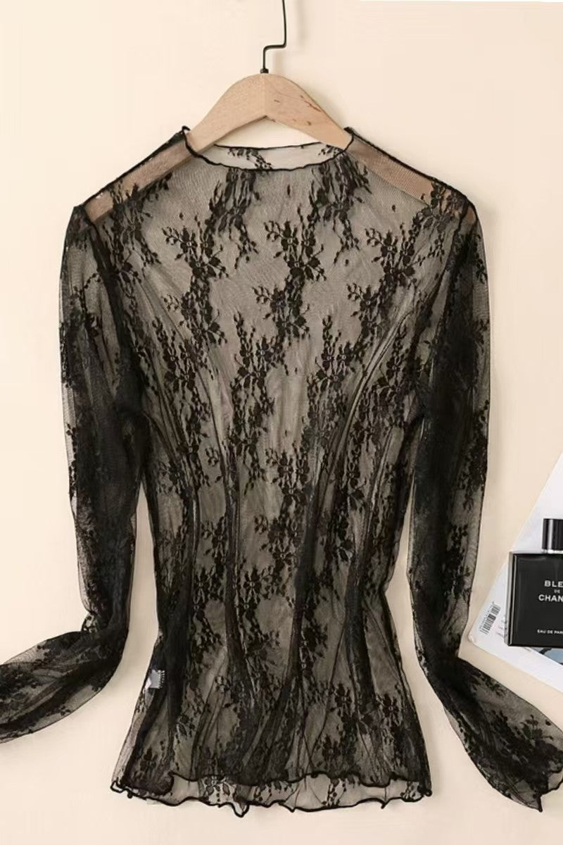 Lace Mesh Sheer Top - Black - EOS Final Sale
