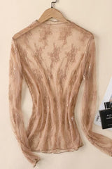 Lace Mesh Sheer Top - Tan DOORBUSTER