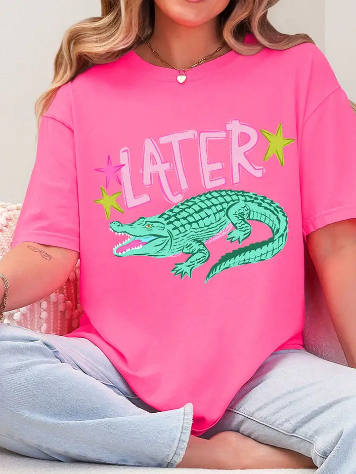 Later Alligator Neon Pink Graphic Tee - EOS Final Sale