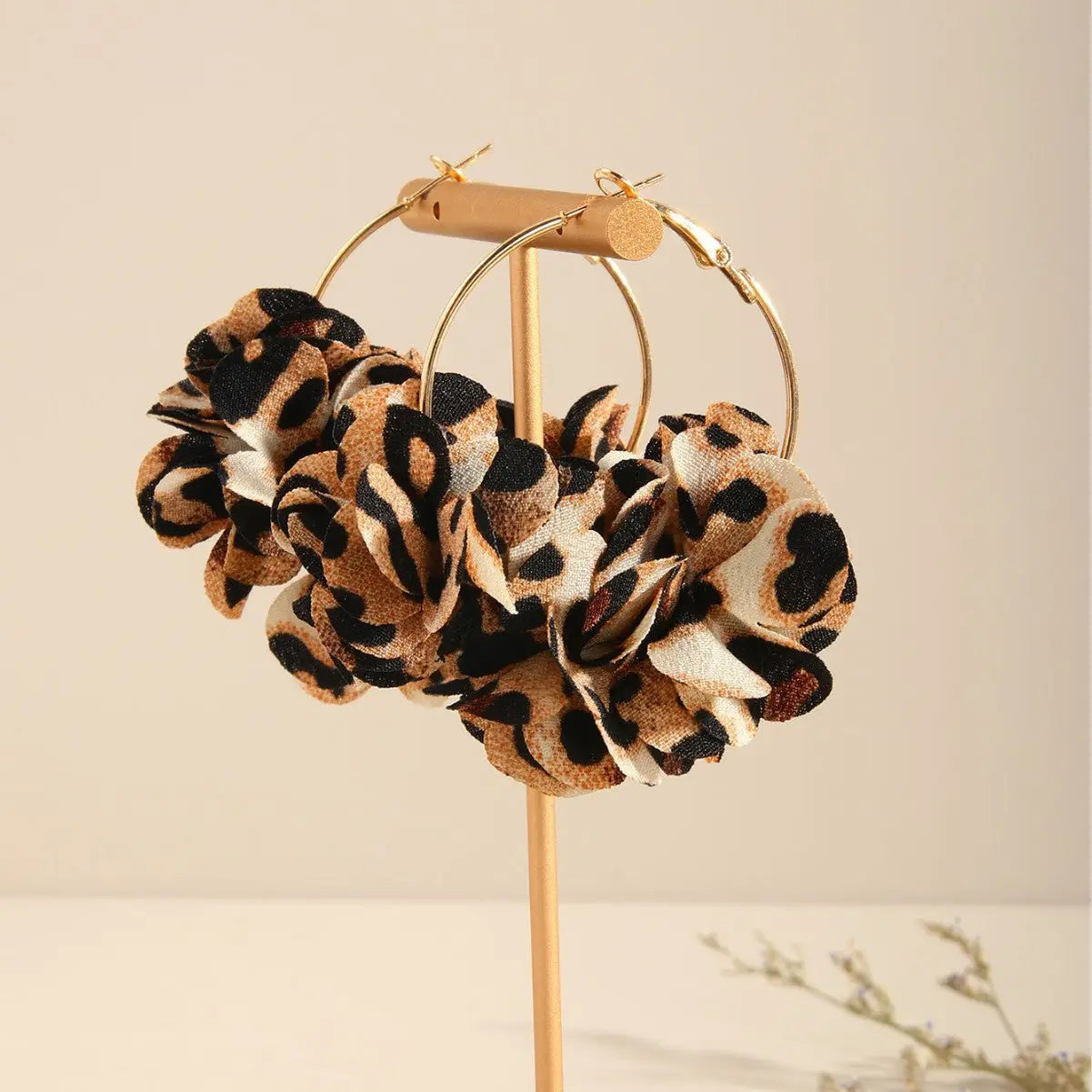 Vintage Leopard Print Petal Hoop Earrings