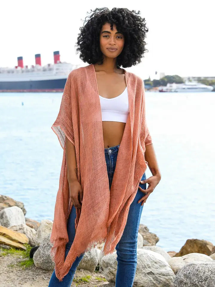 Lightweight Sheer Kimono with Sequin - Copper