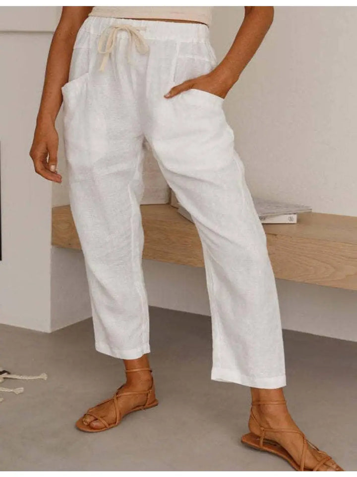 Solid Color Linen Casual Fit Ladies Pants